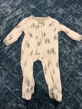 The Honest Company Cream Footed One-Piece with Green Tree Print